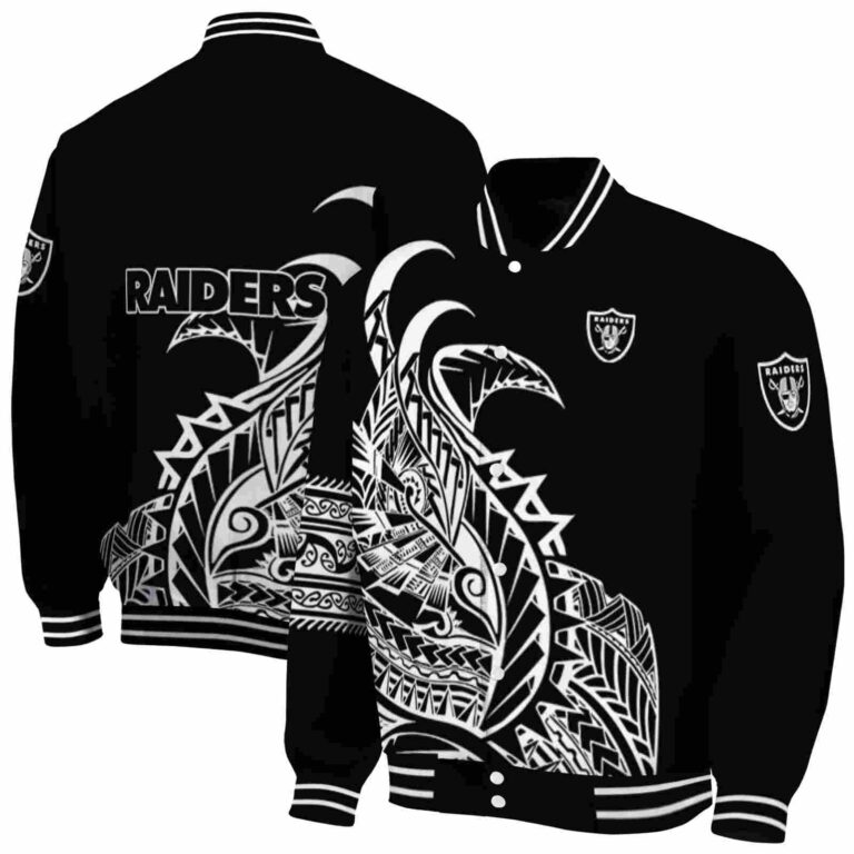 las vegas raiders tribal art black white black jacket fashion forward jacketwow