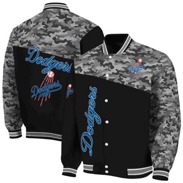 los angeles dodgers camo patchwork black jacket fashion forward jacketwow
