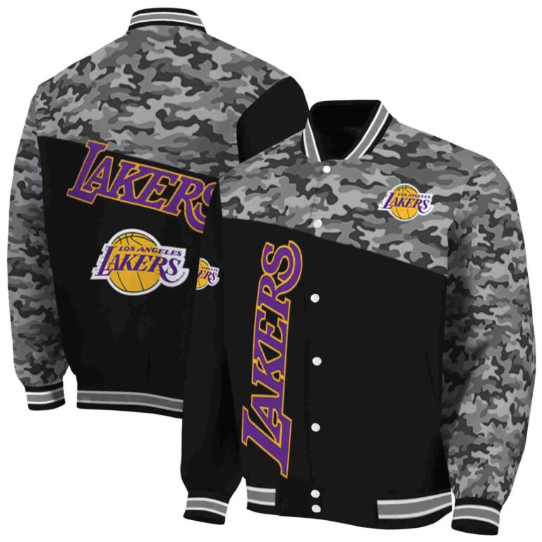 los angeles lakers camo patchwork black jacket fashion forward jacketwow