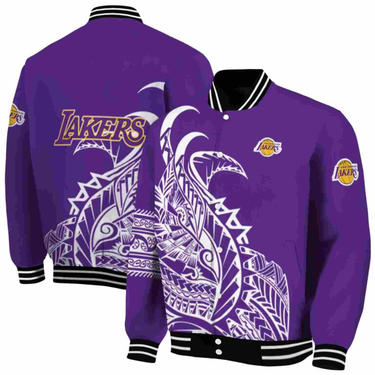 los angeles lakers tribal art purple white black jacket fashion forward jacketwow