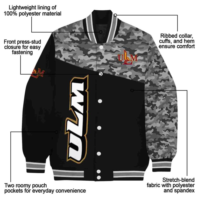 louisiana monroe warhawks camo patchwork black jacket new arrival jacketwow