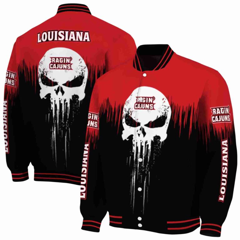 louisiana ragin cajuns punisher skull red black white jacket fashion forward jacketwow