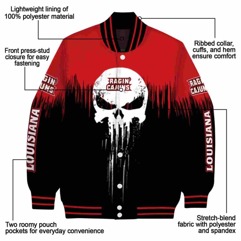 louisiana ragin cajuns punisher skull red black white jacket new arrival jacketwow