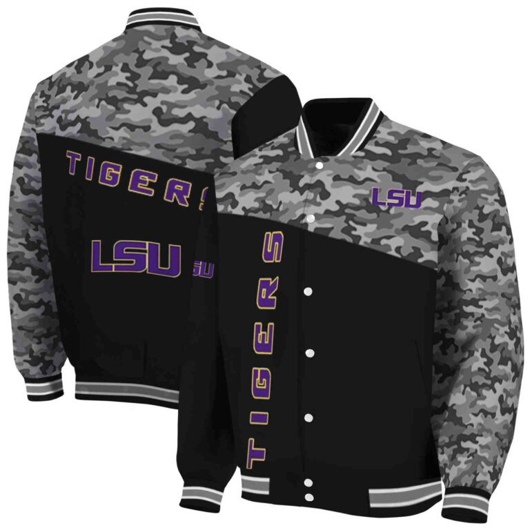 lsu tigers camo patchwork black jacket fashion forward jacketwow