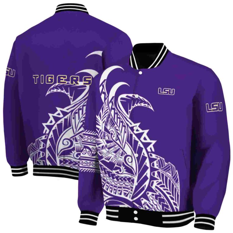 lsu tigers tribal art purple white black jacket fashion forward jacketwow