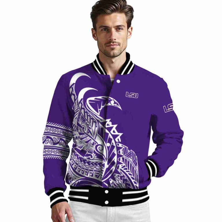 lsu tigers tribal art purple white black jacket high quality jacketwow
