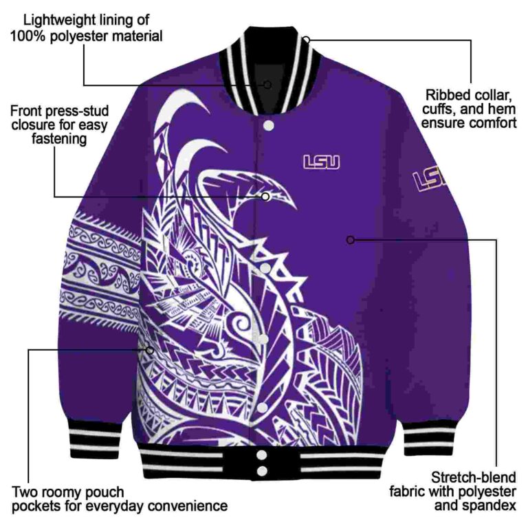 lsu tigers tribal art purple white black jacket new arrival jacketwow