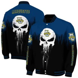 marquette golden eagles punisher skull blue black white jacket fashion forward jacketwow