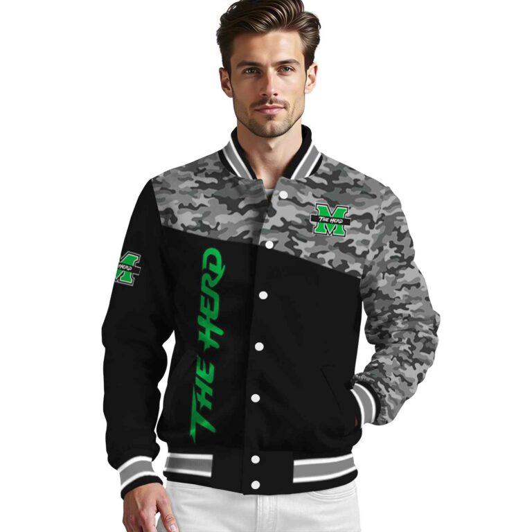 marshall thundering herd camo patchwork black jacket high quality jacketwow