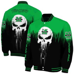 marshall thundering herd punisher skull green black white jacket fashion forward jacketwow