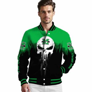 marshall thundering herd punisher skull green black white jacket high quality jacketwow