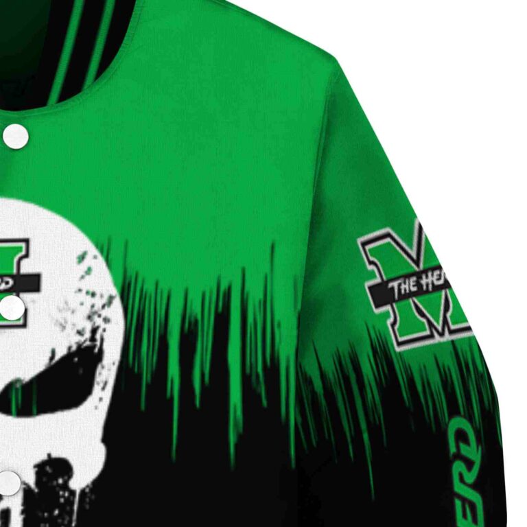 marshall thundering herd punisher skull green black white jacket premium grade jacketwow