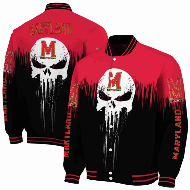 maryland terrapins punisher skull red black white jacket fashion forward jacketwow