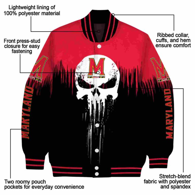maryland terrapins punisher skull red black white jacket new arrival jacketwow