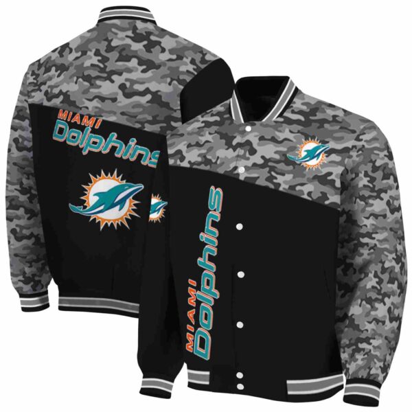 miami dolphins camo patchwork black jacket fashion forward jacketwow