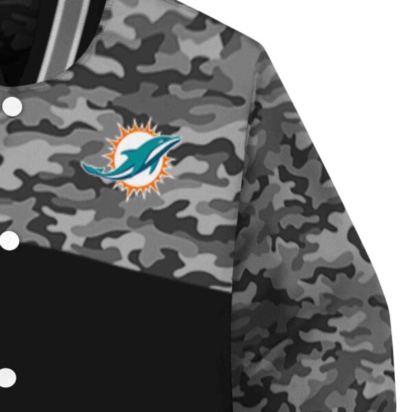 miami dolphins camo patchwork black jacket premium grade jacketwow