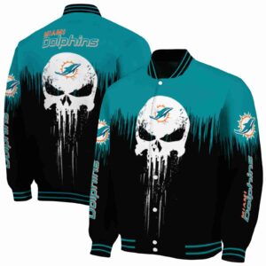 miami dolphins punisher skull aqua black white jacket fashion forward jacketwow