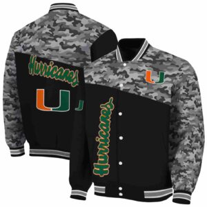 miami hurricanes camo patchwork black jacket fashion forward jacketwow