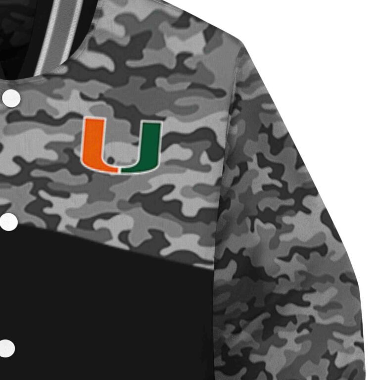 miami hurricanes camo patchwork black jacket premium grade jacketwow