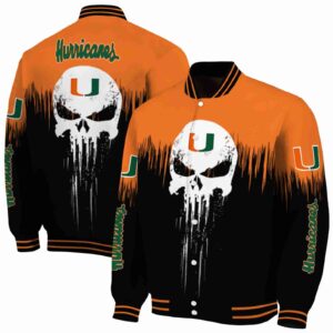 miami hurricanes punisher skull orange black white jacket fashion forward jacketwow