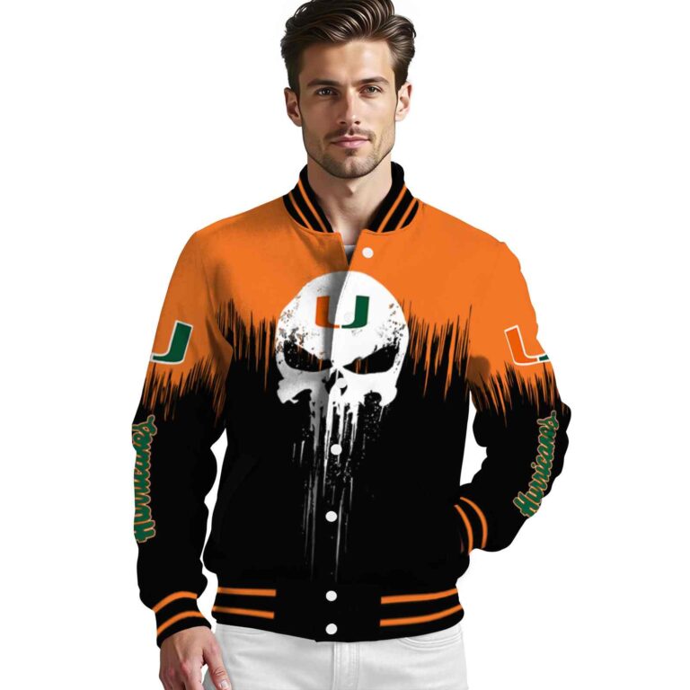 miami hurricanes punisher skull orange black white jacket high quality jacketwow