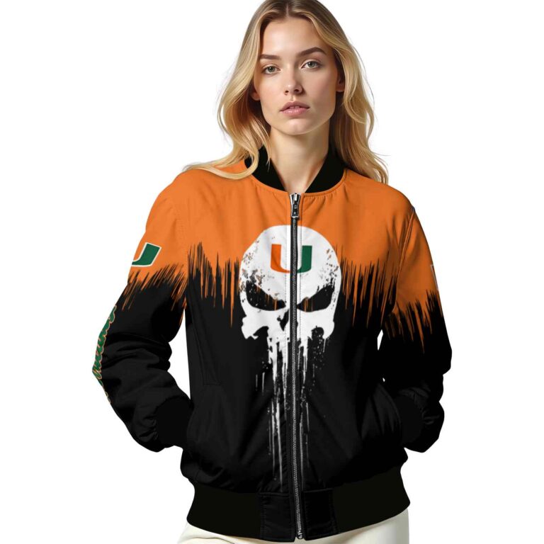 miami hurricanes punisher skull orange black white jacket latest model jacketwow