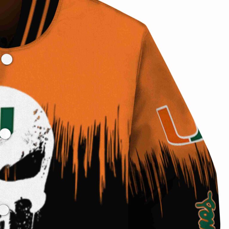 miami hurricanes punisher skull orange black white jacket premium grade jacketwow