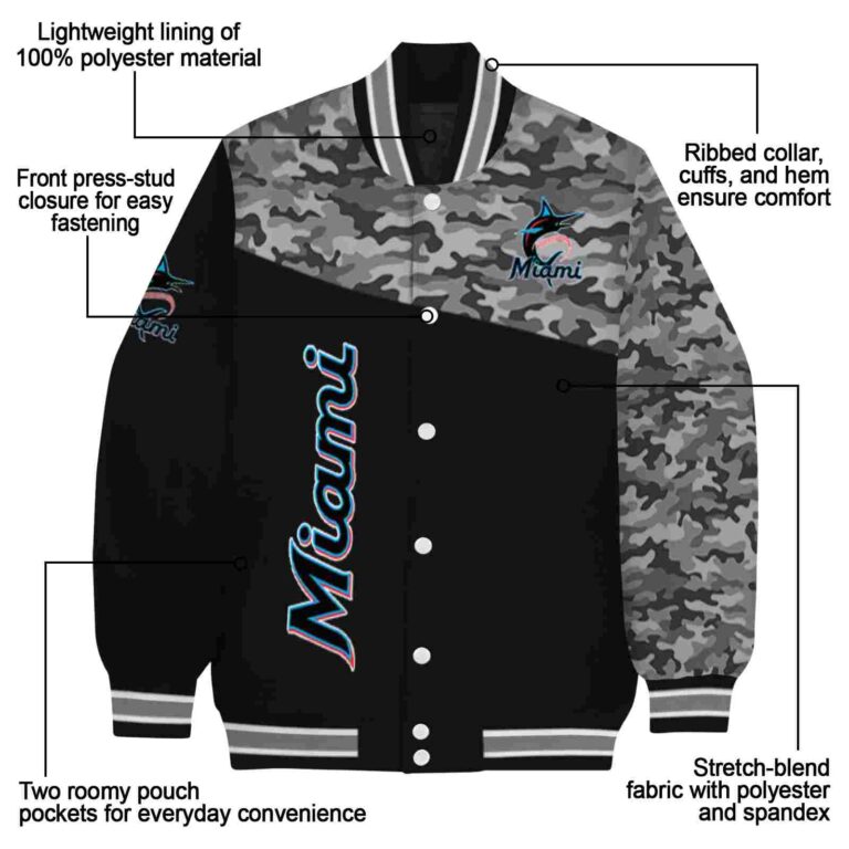 miami marlins camo patchwork black jacket new arrival jacketwow