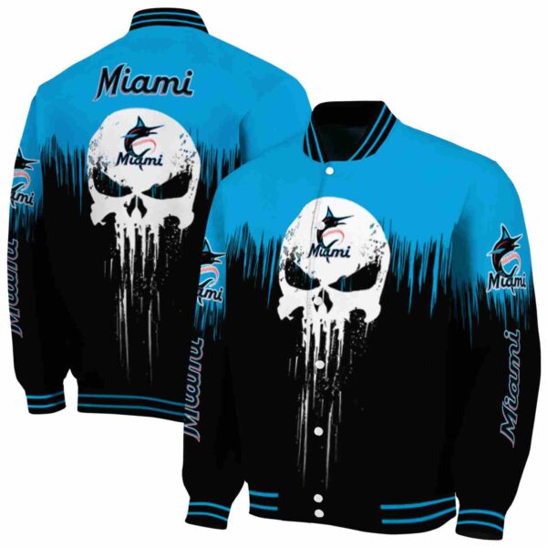 miami marlins punisher skull blue black white jacket fashion forward jacketwow