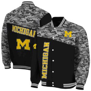 michigan wolverines camo patchwork black jacket fashion forward jacketwow