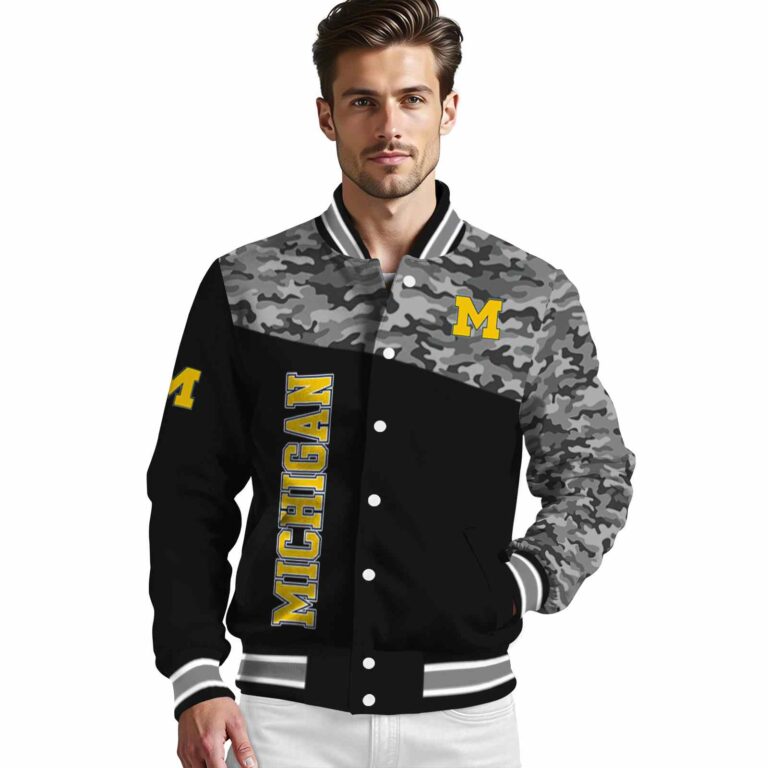 michigan wolverines camo patchwork black jacket high quality jacketwow