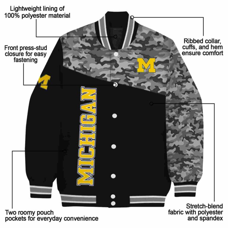 michigan wolverines camo patchwork black jacket new arrival jacketwow