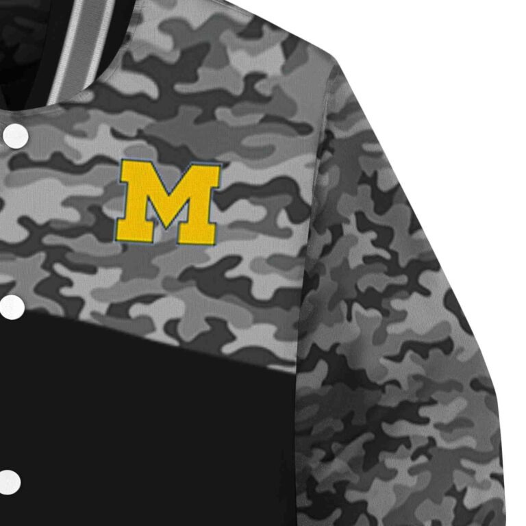 michigan wolverines camo patchwork black jacket premium grade jacketwow