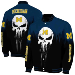 michigan wolverines punisher skull blue black white jacket fashion forward jacketwow