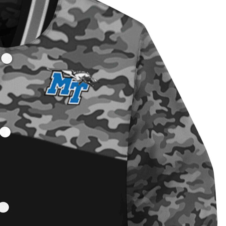 middle tennessee blue raiders camo patchwork black jacket premium grade jacketwow