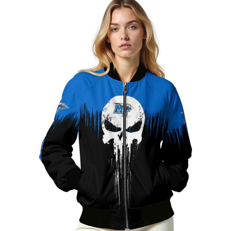 middle tennessee blue raiders punisher skull blue black white jacket latest model jacketwow