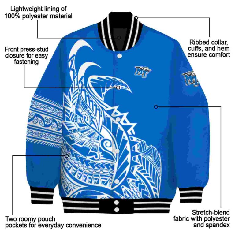 middle tennessee blue raiders tribal art blue white black jacket new arrival jacketwow