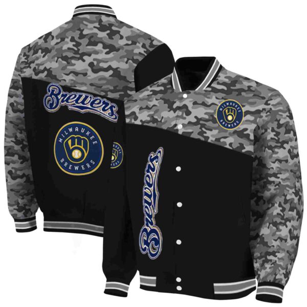 milwaukee brewers camo patchwork black jacket fashion forward jacketwow