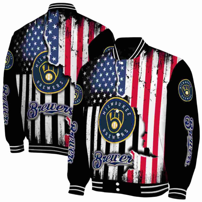 milwaukee brewers patriotic theme black jacket fashion forward jacketwow