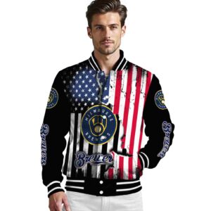 milwaukee brewers patriotic theme black jacket high quality jacketwow
