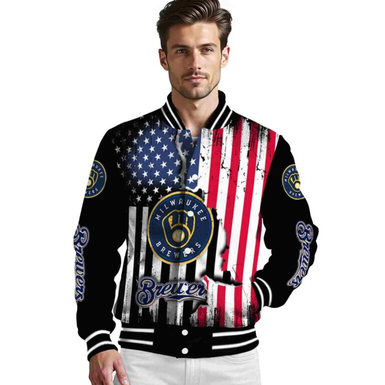 milwaukee brewers patriotic theme black jacket high quality jacketwow