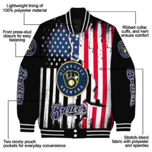 milwaukee brewers patriotic theme black jacket new arrival jacketwow