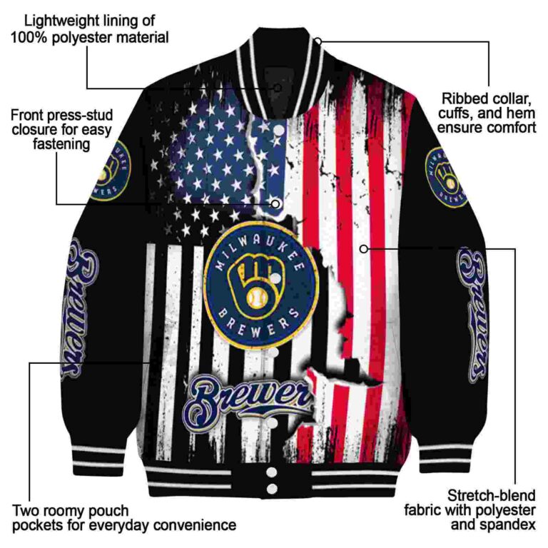 milwaukee brewers patriotic theme black jacket new arrival jacketwow