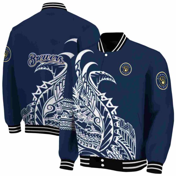 milwaukee brewers tribal art navy blue white black jacket fashion forward jacketwow