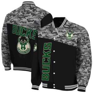 milwaukee bucks camo patchwork black jacket fashion forward jacketwow
