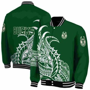 milwaukee bucks tribal art green white black jacket fashion forward jacketwow