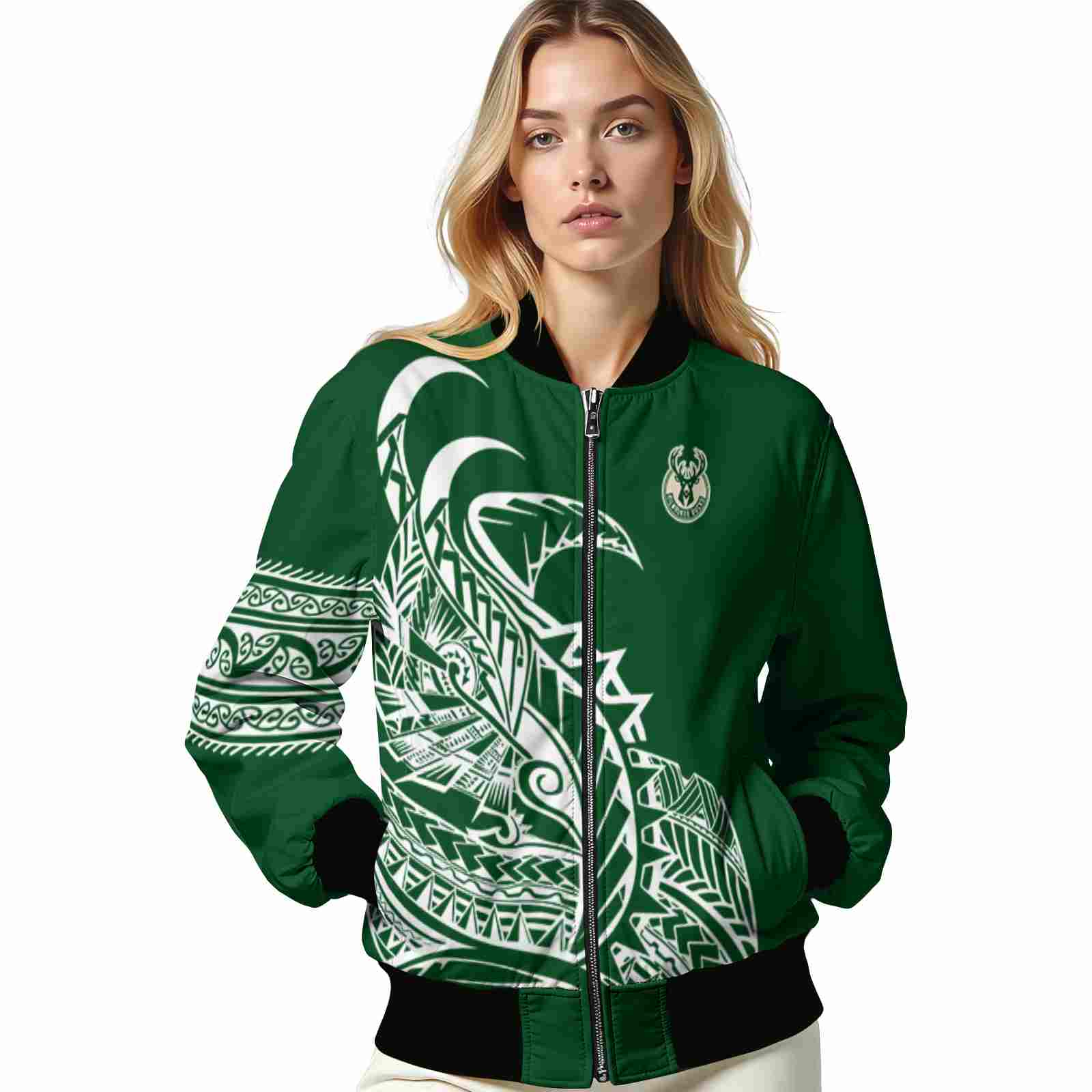 milwaukee bucks tribal art green white black jacket latest model jacketwow milwaukee bucks tribal art green white black jacket latest model jacketwow