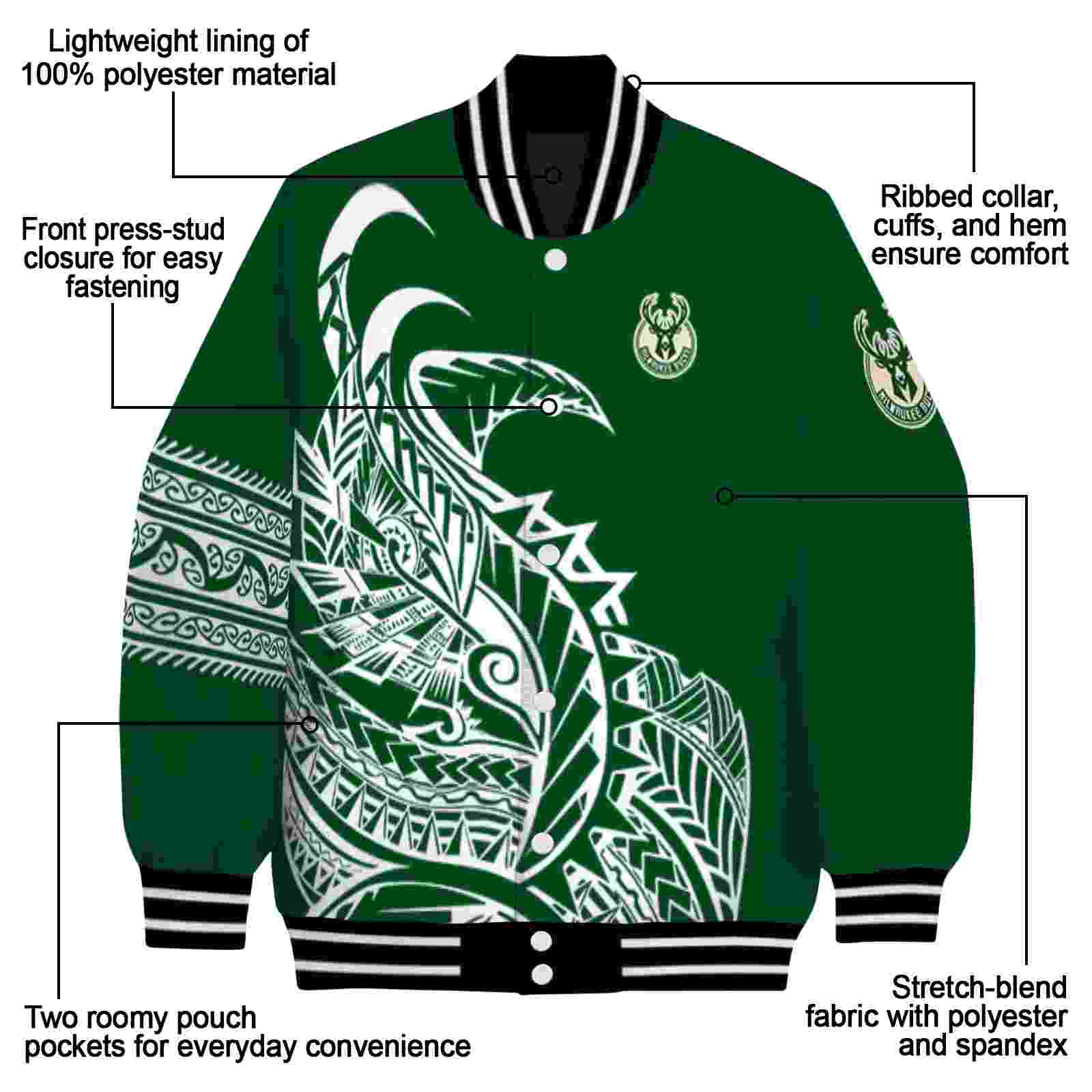 milwaukee bucks tribal art green white black jacket new arrival jacketwow milwaukee bucks tribal art green white black jacket new arrival jacketwow