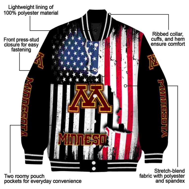 minnesota golden gophers patriotic theme black jacket new arrival jacketwow
