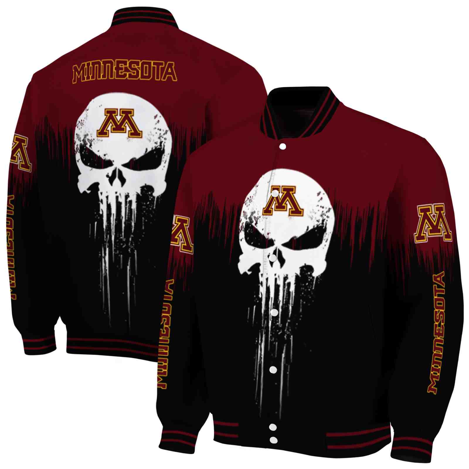 minnesota golden gophers punisher skull maroon black white jacket fashion forward jacketwow minnesota golden gophers punisher skull maroon black white jacket fashion forward jacketwow